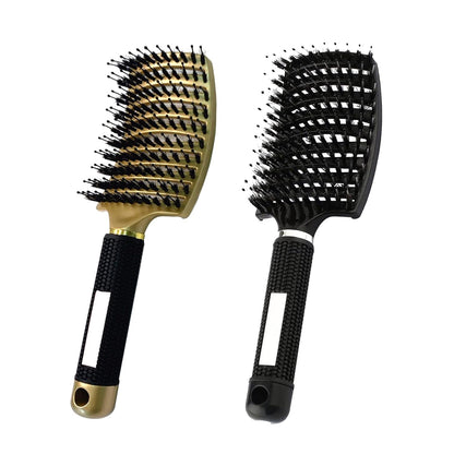 2 PACK Boar Bristle Hair Brush No Pull Curved Vented Detangler Hair Brushes Fast Blow Drying Hair Brush for Men Women Wet Dry Long Thin Thick Curly Tangled Hair (pink+blue)