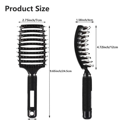 2 PACK Boar Bristle Hair Brush No Pull Curved Vented Detangler Hair Brushes Fast Blow Drying Hair Brush for Men Women Wet Dry Long Thin Thick Curly Tangled Hair (pink+blue)