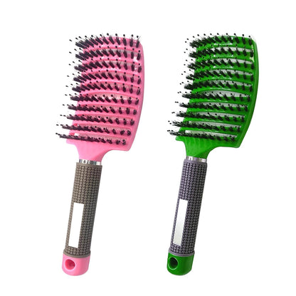 2 PACK Boar Bristle Hair Brush No Pull Curved Vented Detangler Hair Brushes Fast Blow Drying Hair Brush for Men Women Wet Dry Long Thin Thick Curly Tangled Hair (pink+blue)