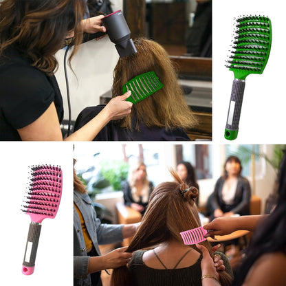 2 PACK Boar Bristle Hair Brush No Pull Curved Vented Detangler Hair Brushes Fast Blow Drying Hair Brush for Men Women Wet Dry Long Thin Thick Curly Tangled Hair (pink+blue)