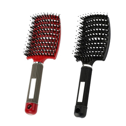 2 PACK Boar Bristle Hair Brush No Pull Curved Vented Detangler Hair Brushes Fast Blow Drying Hair Brush for Men Women Wet Dry Long Thin Thick Curly Tangled Hair (pink+blue)