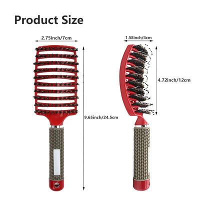 2 PACK Boar Bristle Hair Brush No Pull Curved Vented Detangler Hair Brushes Fast Blow Drying Hair Brush for Men Women Wet Dry Long Thin Thick Curly Tangled Hair (pink+blue)