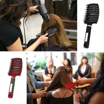 2 PACK Boar Bristle Hair Brush No Pull Curved Vented Detangler Hair Brushes Fast Blow Drying Hair Brush for Men Women Wet Dry Long Thin Thick Curly Tangled Hair (pink+blue)