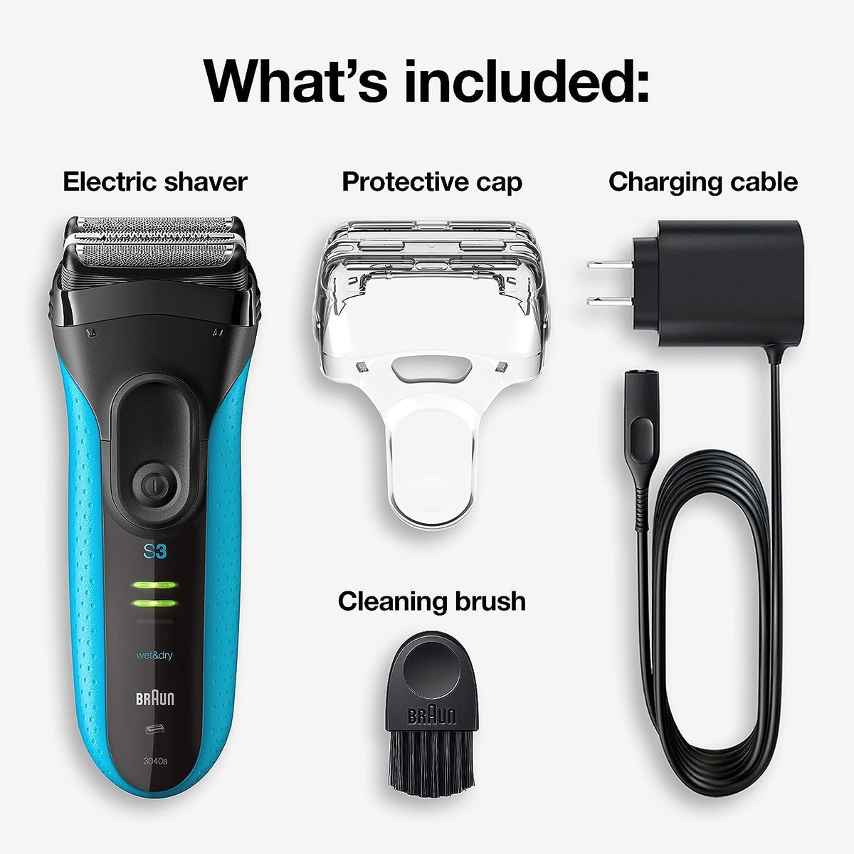 Electric Series 3 Razor with Precision Trimmer, Rechargeable, Wet & Dry Foil Shaver for Men, Blue/Black, 4 Piece | Precision Trimmer, Rechargeable, Wet & Dry, Foil Shaver, 4 Piece