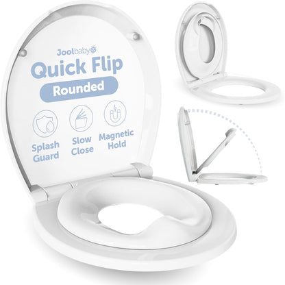 Quick Flip Toilet Seat with Built-in Potty & Splash Guard for Toddler Training, Slow Close (Elongated)