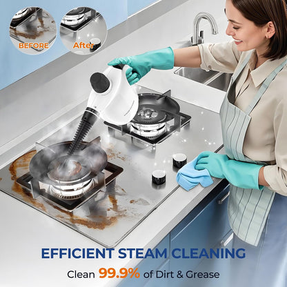 13Pcs Pressurized Handheld Steam Cleaner, Portable Deep Cleaning Steamer | Natural Deep Cleaning, Multi-Purpose for Home, Grout, Kitchen, Car, Window, Upholstery, Bathroom and Clothes