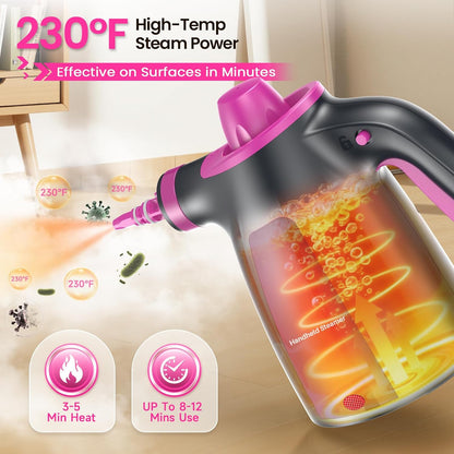 13Pcs Pressurized Handheld Steam Cleaner, Portable Deep Cleaning Steamer | Natural Deep Cleaning, Multi-Purpose for Home, Grout, Kitchen, Car, Window, Upholstery, Bathroom and Clothes