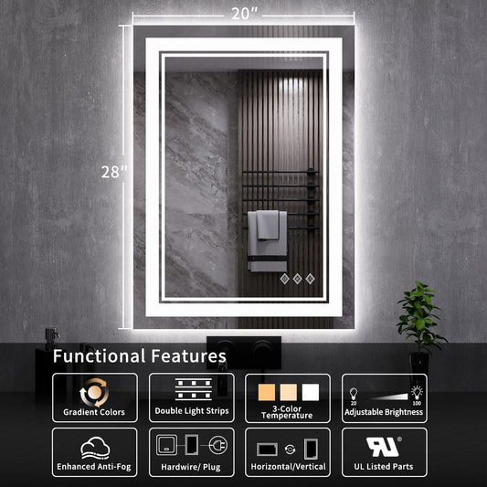 LED Bathroom Mirror, 24x32 Inch Vanity Mirror with Lights