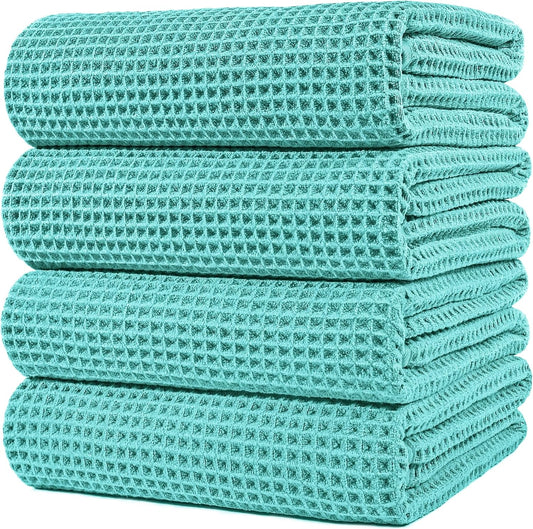 430 GSM Poly Blend Microfiber Quick Dry Waffle Bath Towel, 30x60 in | 4 Pack, Oversize, Lint Free, Body Towel