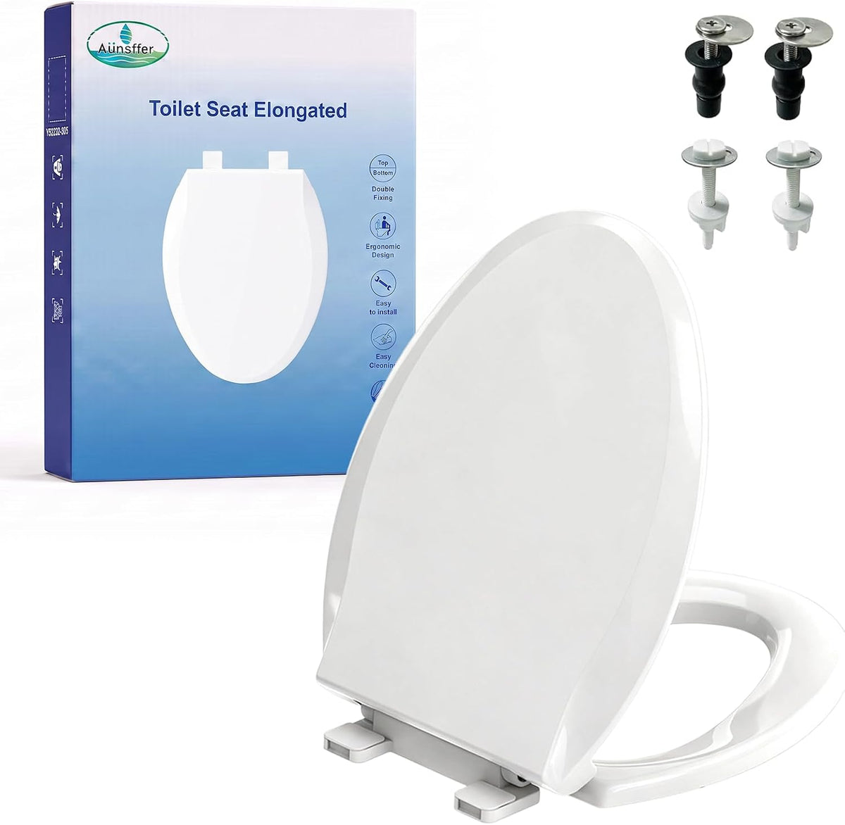 Toilet Seat Round with Soft Close, Top/Bottom Fixing 2 Mount Way, Compatible Round 16.5inch Toilet Seat, PP Material No Yellowing or Breakage