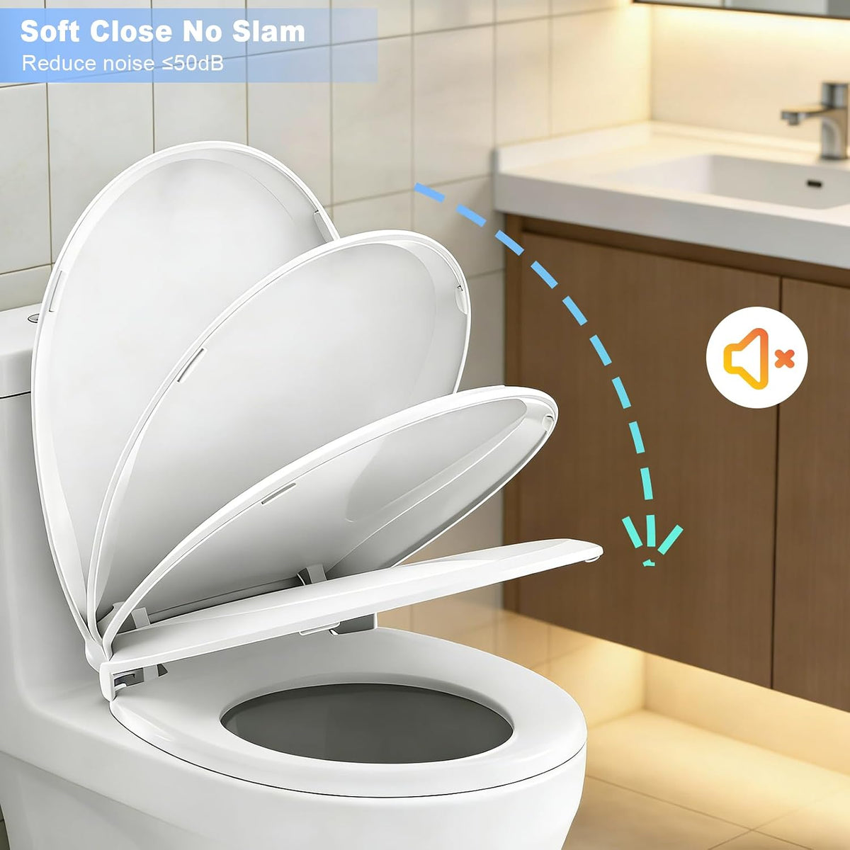 Toilet Seat Round with Soft Close, Top/Bottom Fixing 2 Mount Way, Compatible Round 16.5inch Toilet Seat, PP Material No Yellowing or Breakage