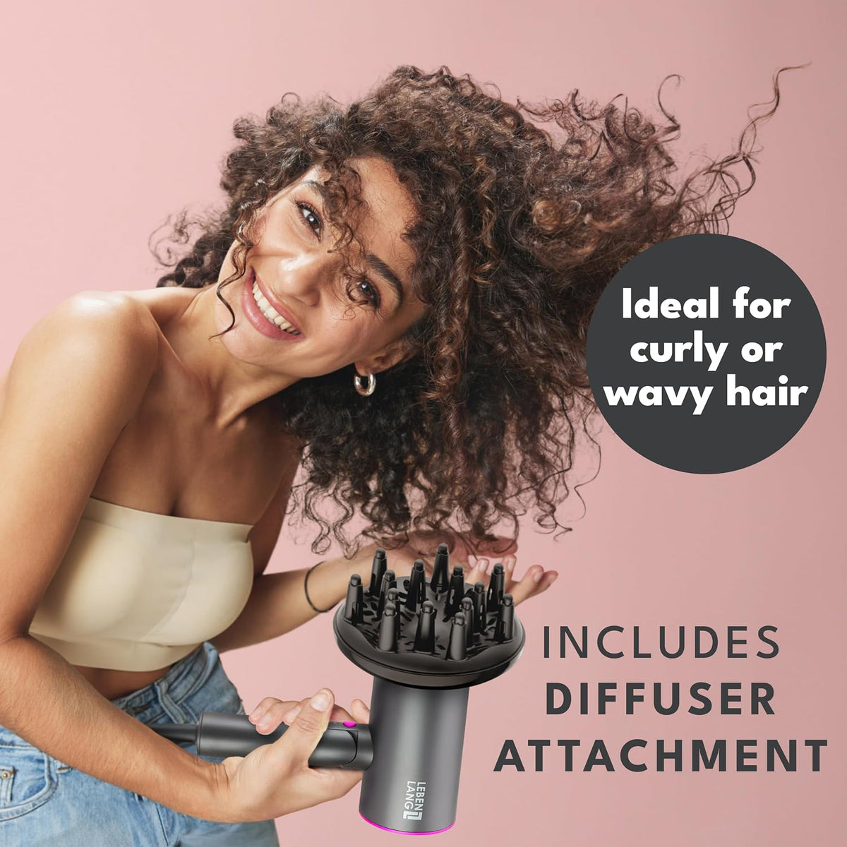 Ionic Hair Dryer 1875W - Compact, Portable, Lightweight, with Diffuser and Bag for Travel