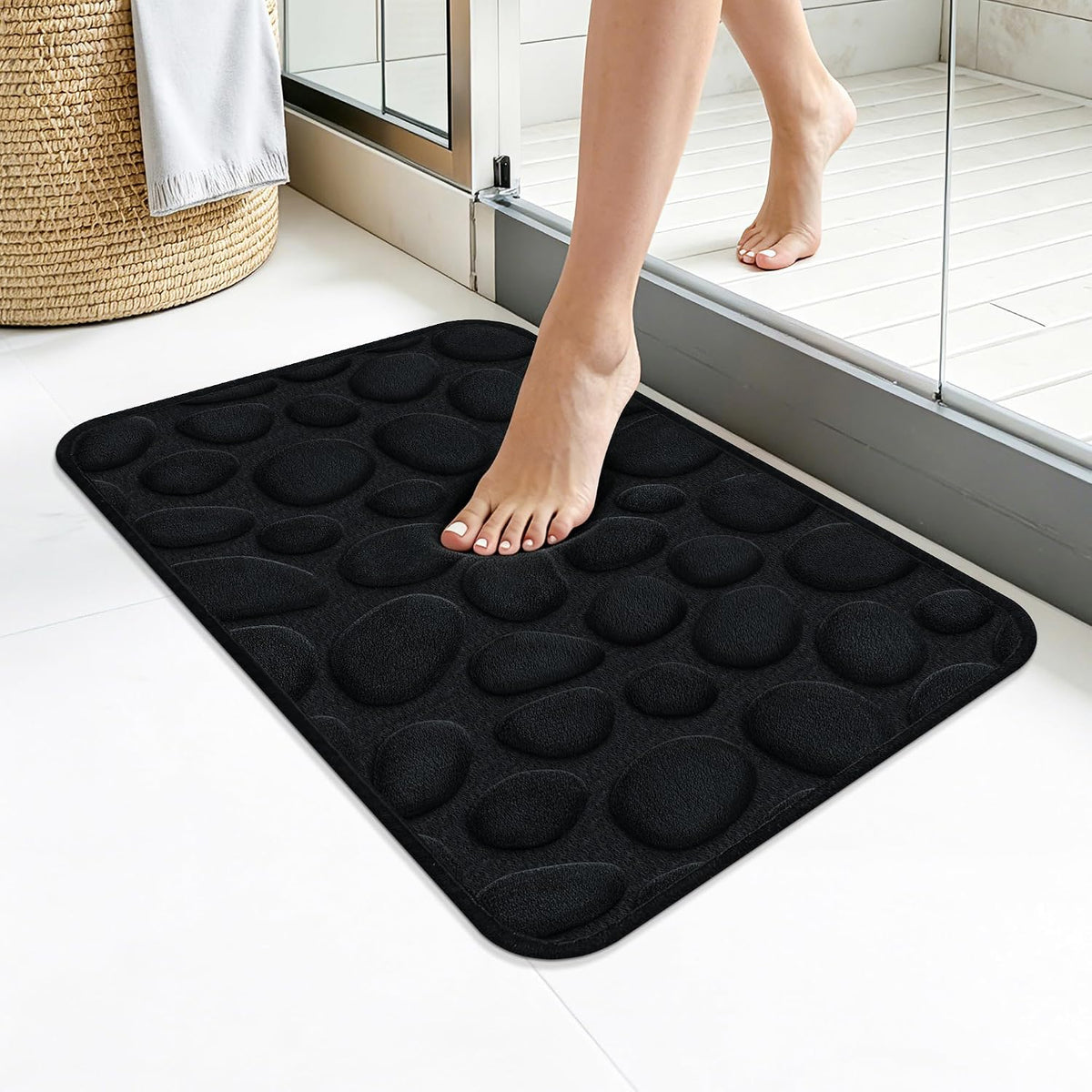 Stone Bath Mats, Non-Slip Memory Foam Bath Rugs, 16x24 DarkBlue | TPR Rubber Backing,Ultra Soft,Highly Absorbent,Machine Washable,Quick Dry for Tub and Shower, Home Decor Accessories