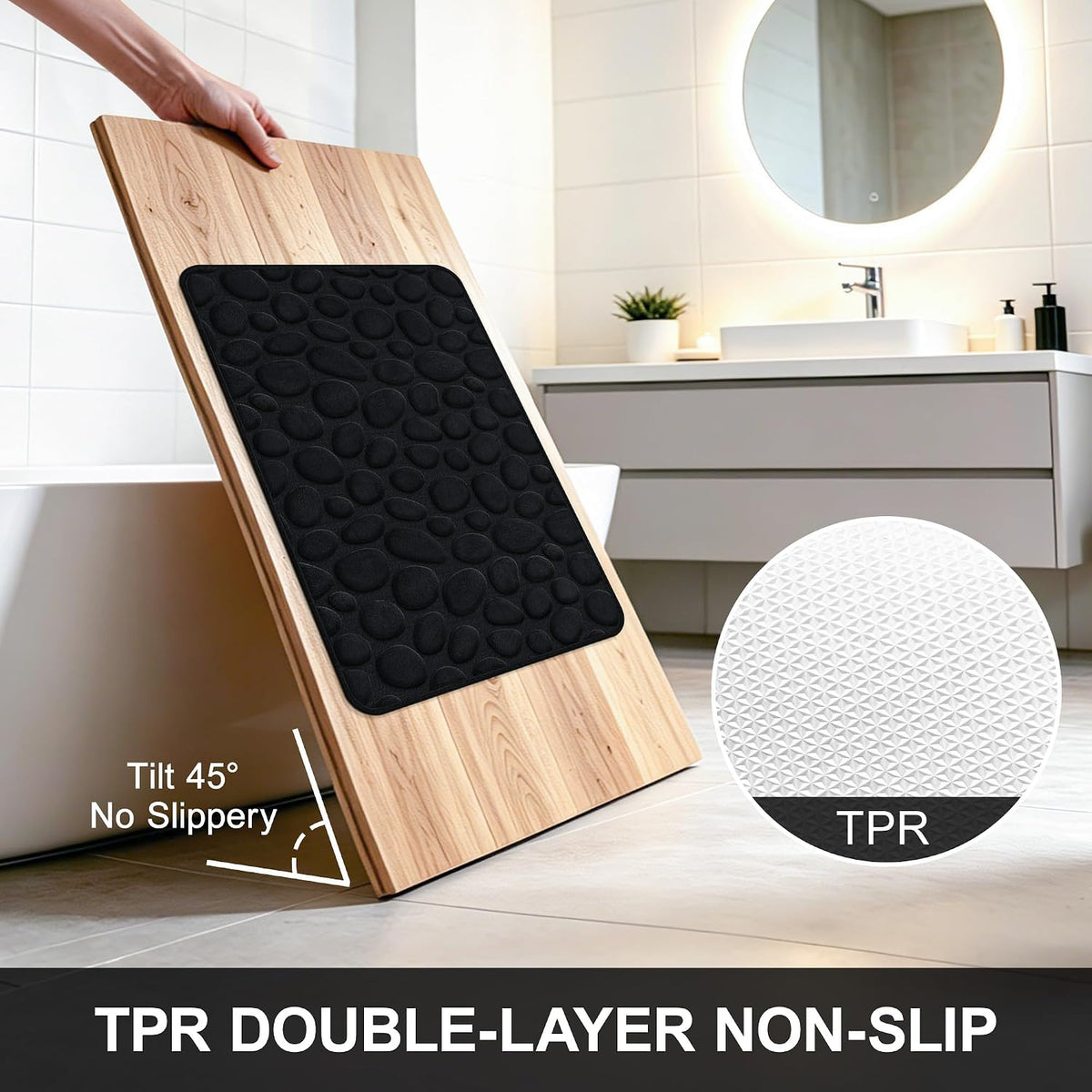 Stone Bath Mats, Non-Slip Memory Foam Bath Rugs, 16x24 DarkBlue | TPR Rubber Backing,Ultra Soft,Highly Absorbent,Machine Washable,Quick Dry for Tub and Shower, Home Decor Accessories