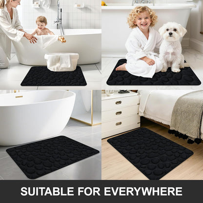 Stone Bath Mats, Non-Slip Memory Foam Bath Rugs, 16x24 DarkBlue | TPR Rubber Backing,Ultra Soft,Highly Absorbent,Machine Washable,Quick Dry for Tub and Shower, Home Decor Accessories