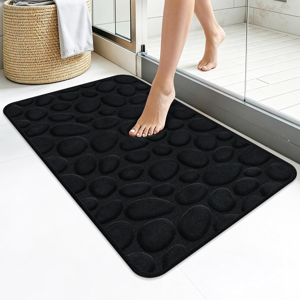 Stone Bath Mats, Non-Slip Memory Foam Bath Rugs, 16x24 DarkBlue | TPR Rubber Backing,Ultra Soft,Highly Absorbent,Machine Washable,Quick Dry for Tub and Shower, Home Decor Accessories