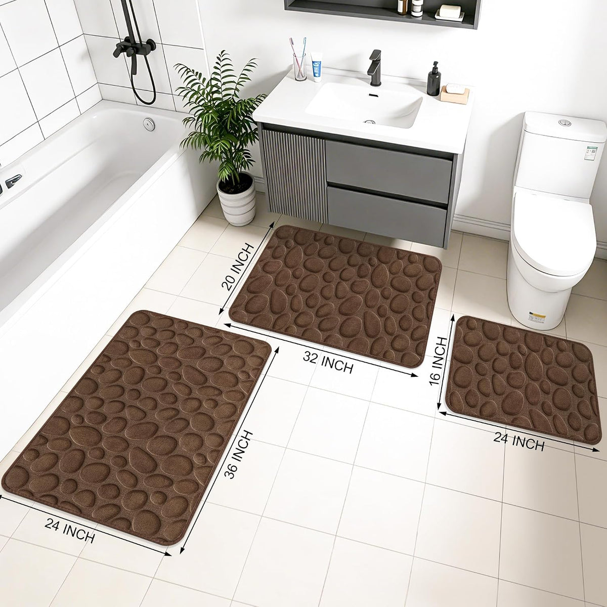 Stone Bath Mats, Non-Slip Memory Foam Bath Rugs, 16x24 DarkBlue | TPR Rubber Backing,Ultra Soft,Highly Absorbent,Machine Washable,Quick Dry for Tub and Shower, Home Decor Accessories