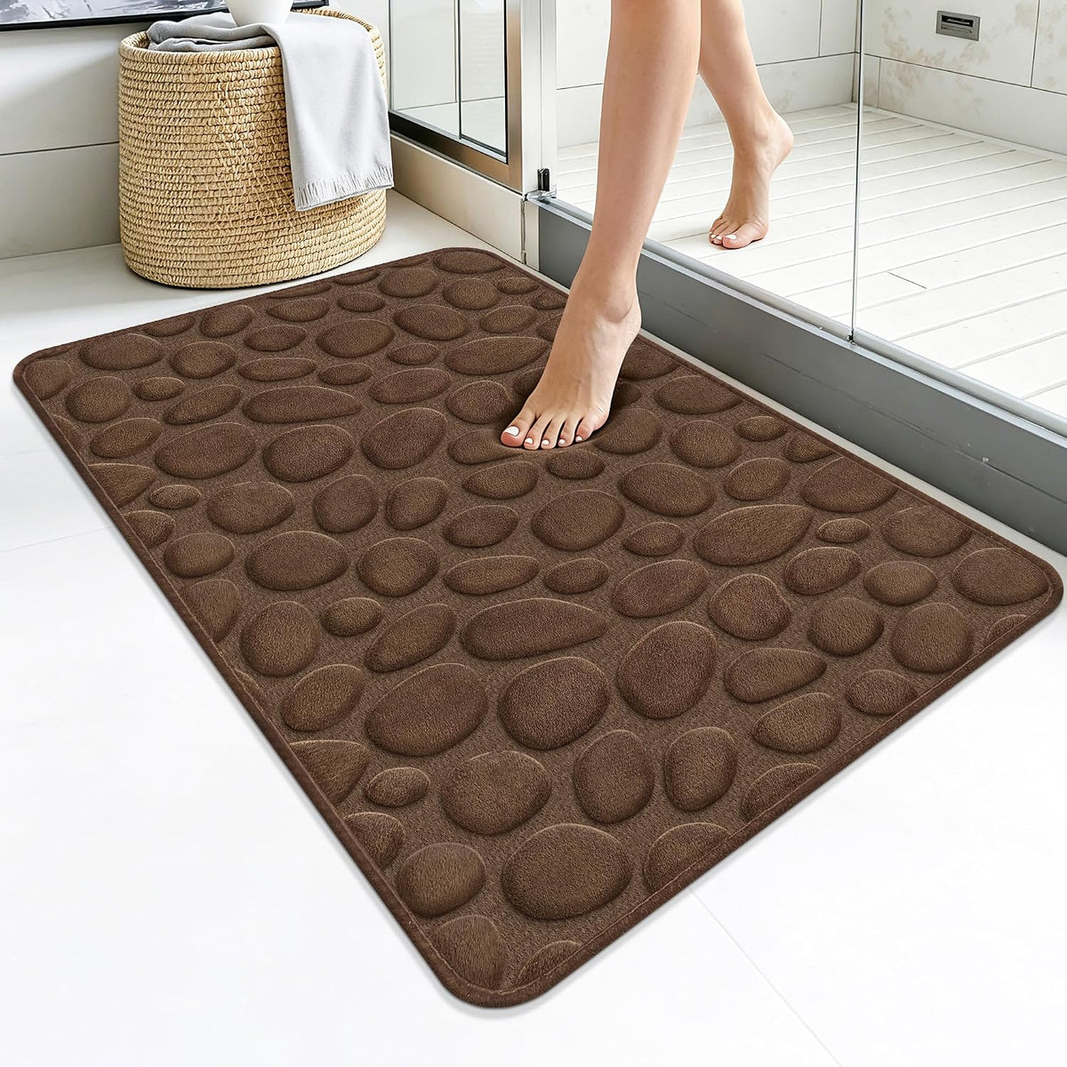 Stone Bath Mats, Non-Slip Memory Foam Bath Rugs, 16x24 DarkBlue | TPR Rubber Backing,Ultra Soft,Highly Absorbent,Machine Washable,Quick Dry for Tub and Shower, Home Decor Accessories