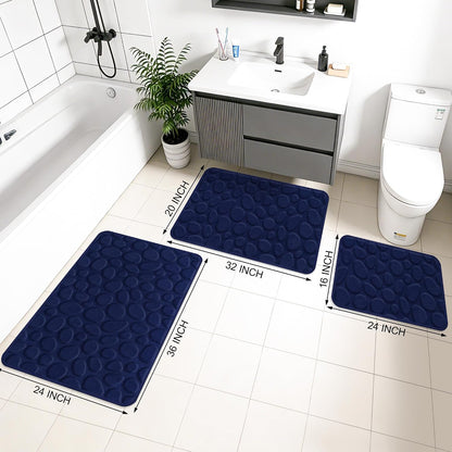 Stone Bath Mats, Non-Slip Memory Foam Bath Rugs, 16x24 DarkBlue | TPR Rubber Backing,Ultra Soft,Highly Absorbent,Machine Washable,Quick Dry for Tub and Shower, Home Decor Accessories