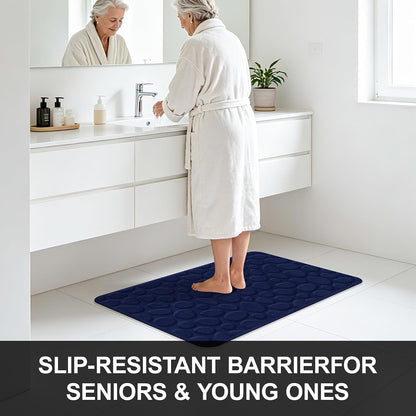 Stone Bath Mats, Non-Slip Memory Foam Bath Rugs, 16x24 DarkBlue | TPR Rubber Backing,Ultra Soft,Highly Absorbent,Machine Washable,Quick Dry for Tub and Shower, Home Decor Accessories