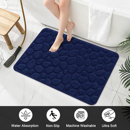 Stone Bath Mats, Non-Slip Memory Foam Bath Rugs, 16x24 DarkBlue | TPR Rubber Backing,Ultra Soft,Highly Absorbent,Machine Washable,Quick Dry for Tub and Shower, Home Decor Accessories