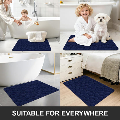 Stone Bath Mats, Non-Slip Memory Foam Bath Rugs, 16x24 DarkBlue | TPR Rubber Backing,Ultra Soft,Highly Absorbent,Machine Washable,Quick Dry for Tub and Shower, Home Decor Accessories