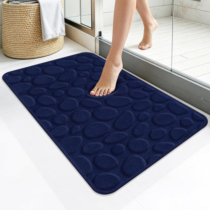 Stone Bath Mats, Non-Slip Memory Foam Bath Rugs, 16x24 DarkBlue | TPR Rubber Backing,Ultra Soft,Highly Absorbent,Machine Washable,Quick Dry for Tub and Shower, Home Decor Accessories