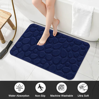 Stone Bath Mats, Non-Slip Memory Foam Bath Rugs, 16x24 DarkBlue | TPR Rubber Backing,Ultra Soft,Highly Absorbent,Machine Washable,Quick Dry for Tub and Shower, Home Decor Accessories