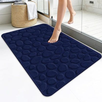 Stone Bath Mats, Non-Slip Memory Foam Bath Rugs, 16x24 DarkBlue | TPR Rubber Backing,Ultra Soft,Highly Absorbent,Machine Washable,Quick Dry for Tub and Shower, Home Decor Accessories