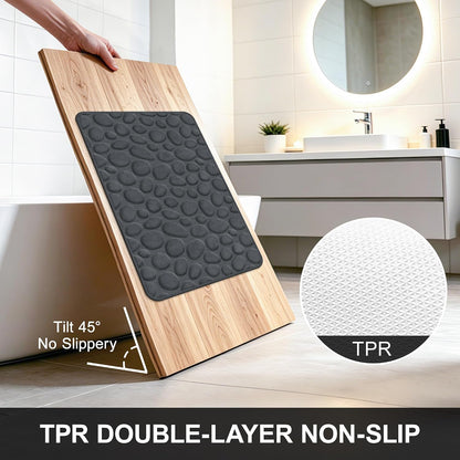 Stone Bath Mats, Non-Slip Memory Foam Bath Rugs, 16x24 DarkBlue | TPR Rubber Backing,Ultra Soft,Highly Absorbent,Machine Washable,Quick Dry for Tub and Shower, Home Decor Accessories