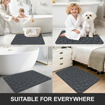 Stone Bath Mats, Non-Slip Memory Foam Bath Rugs, 16x24 DarkBlue | TPR Rubber Backing,Ultra Soft,Highly Absorbent,Machine Washable,Quick Dry for Tub and Shower, Home Decor Accessories