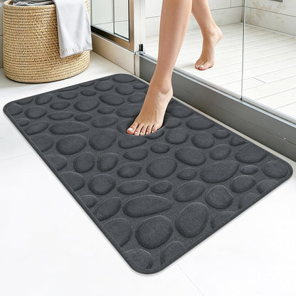 Stone Bath Mats, Non-Slip Memory Foam Bath Rugs, 16x24 DarkBlue | TPR Rubber Backing,Ultra Soft,Highly Absorbent,Machine Washable,Quick Dry for Tub and Shower, Home Decor Accessories