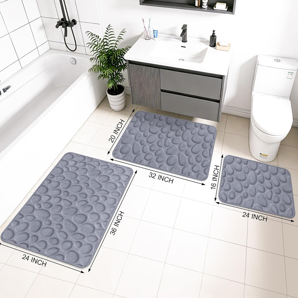 Stone Bath Mats, Non-Slip Memory Foam Bath Rugs, 16x24 DarkBlue | TPR Rubber Backing,Ultra Soft,Highly Absorbent,Machine Washable,Quick Dry for Tub and Shower, Home Decor Accessories