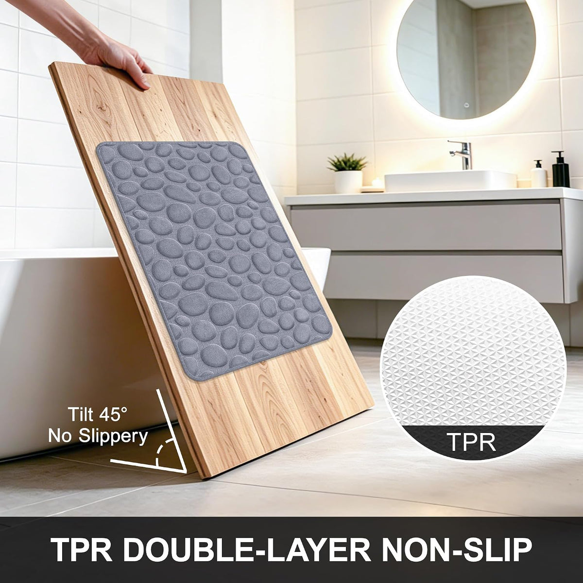 Stone Bath Mats, Non-Slip Memory Foam Bath Rugs, 16x24 DarkBlue | TPR Rubber Backing,Ultra Soft,Highly Absorbent,Machine Washable,Quick Dry for Tub and Shower, Home Decor Accessories