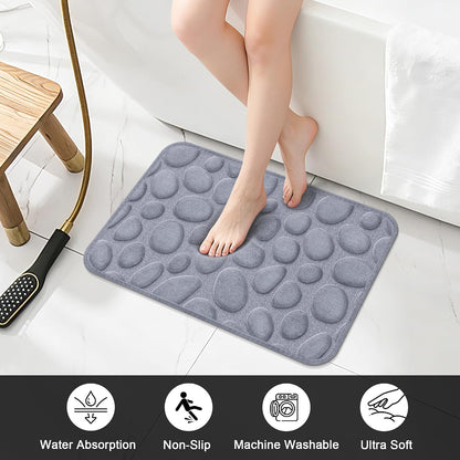 Stone Bath Mats, Non-Slip Memory Foam Bath Rugs, 16x24 DarkBlue | TPR Rubber Backing,Ultra Soft,Highly Absorbent,Machine Washable,Quick Dry for Tub and Shower, Home Decor Accessories