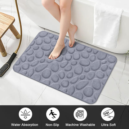 Stone Bath Mats, Non-Slip Memory Foam Bath Rugs, 16x24 DarkBlue | TPR Rubber Backing,Ultra Soft,Highly Absorbent,Machine Washable,Quick Dry for Tub and Shower, Home Decor Accessories