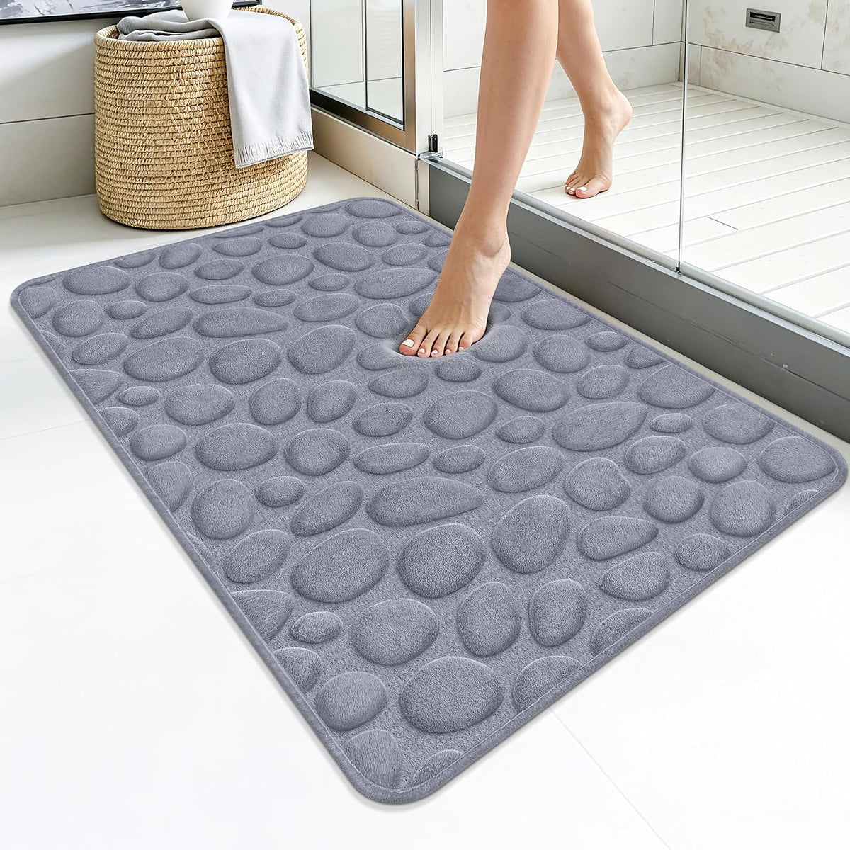 Stone Bath Mats, Non-Slip Memory Foam Bath Rugs, 16x24 DarkBlue | TPR Rubber Backing,Ultra Soft,Highly Absorbent,Machine Washable,Quick Dry for Tub and Shower, Home Decor Accessories