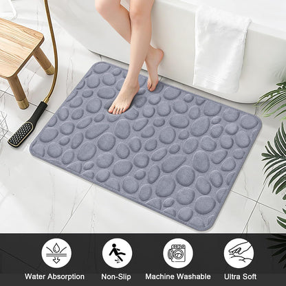 Stone Bath Mats, Non-Slip Memory Foam Bath Rugs, 16x24 DarkBlue | TPR Rubber Backing,Ultra Soft,Highly Absorbent,Machine Washable,Quick Dry for Tub and Shower, Home Decor Accessories