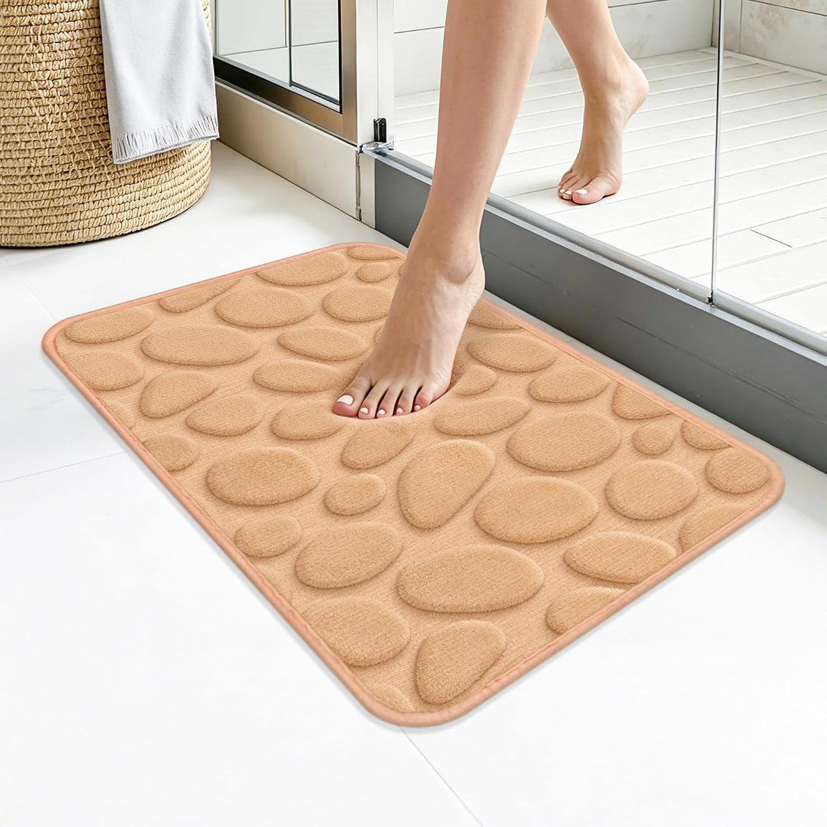 Stone Bath Mats, Non-Slip Memory Foam Bath Rugs, 16x24 DarkBlue | TPR Rubber Backing,Ultra Soft,Highly Absorbent,Machine Washable,Quick Dry for Tub and Shower, Home Decor Accessories