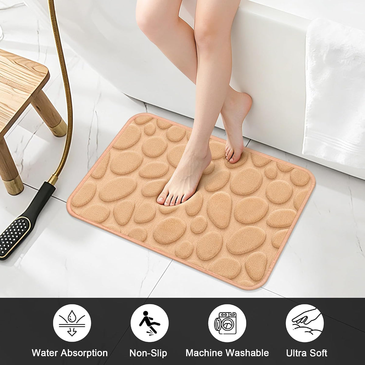 Stone Bath Mats, Non-Slip Memory Foam Bath Rugs, 16x24 DarkBlue | TPR Rubber Backing,Ultra Soft,Highly Absorbent,Machine Washable,Quick Dry for Tub and Shower, Home Decor Accessories