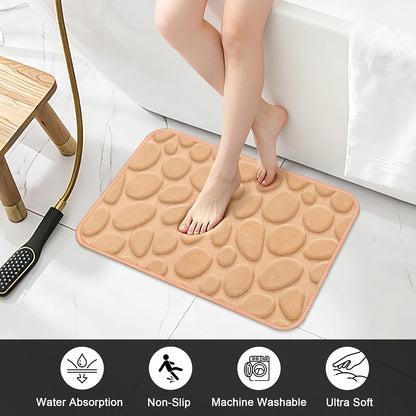 Stone Bath Mats, Non-Slip Memory Foam Bath Rugs, 16x24 DarkBlue | TPR Rubber Backing,Ultra Soft,Highly Absorbent,Machine Washable,Quick Dry for Tub and Shower, Home Decor Accessories