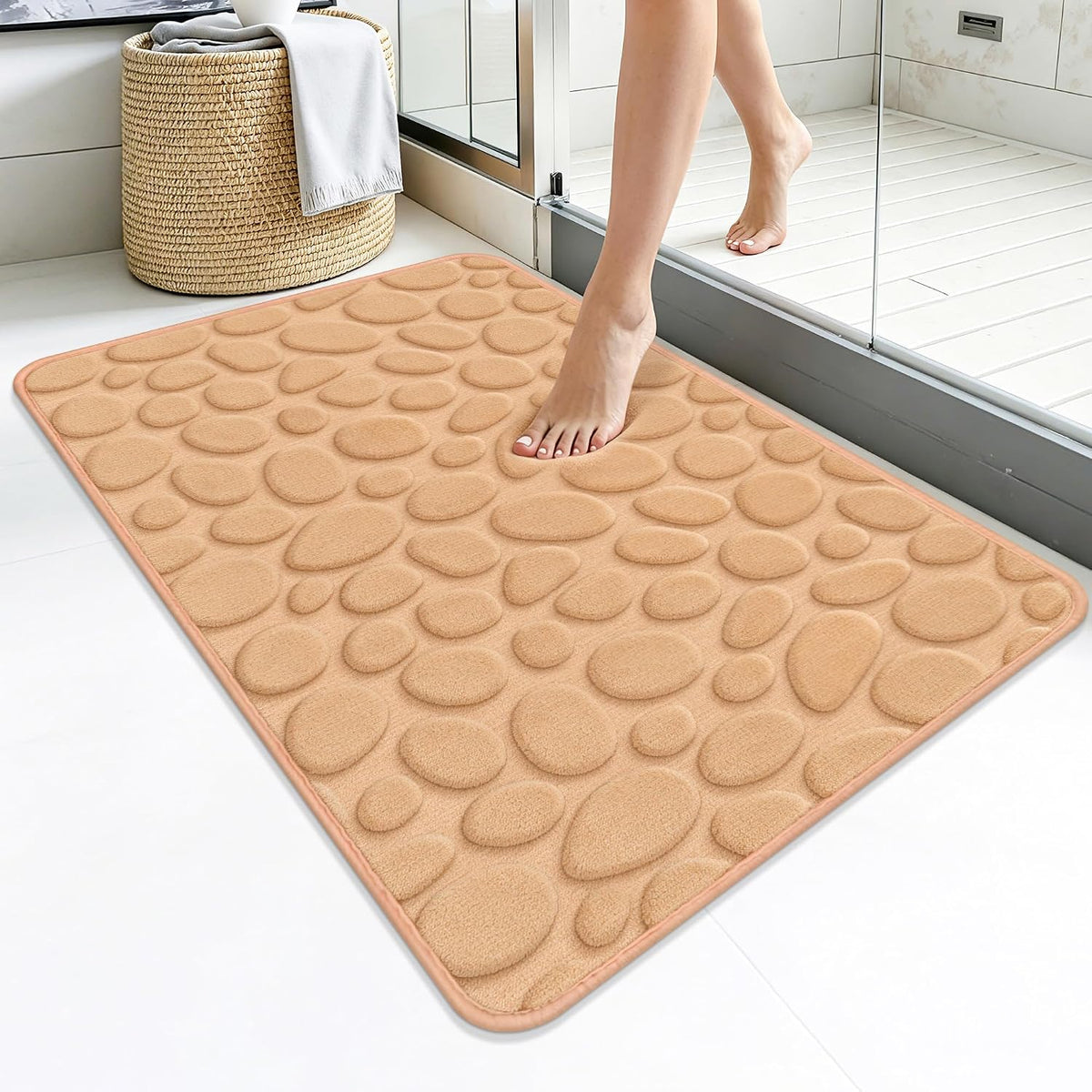 Stone Bath Mats, Non-Slip Memory Foam Bath Rugs, 16x24 DarkBlue | TPR Rubber Backing,Ultra Soft,Highly Absorbent,Machine Washable,Quick Dry for Tub and Shower, Home Decor Accessories
