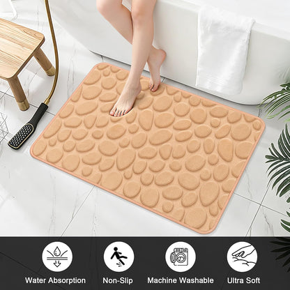 Stone Bath Mats, Non-Slip Memory Foam Bath Rugs, 16x24 DarkBlue | TPR Rubber Backing,Ultra Soft,Highly Absorbent,Machine Washable,Quick Dry for Tub and Shower, Home Decor Accessories