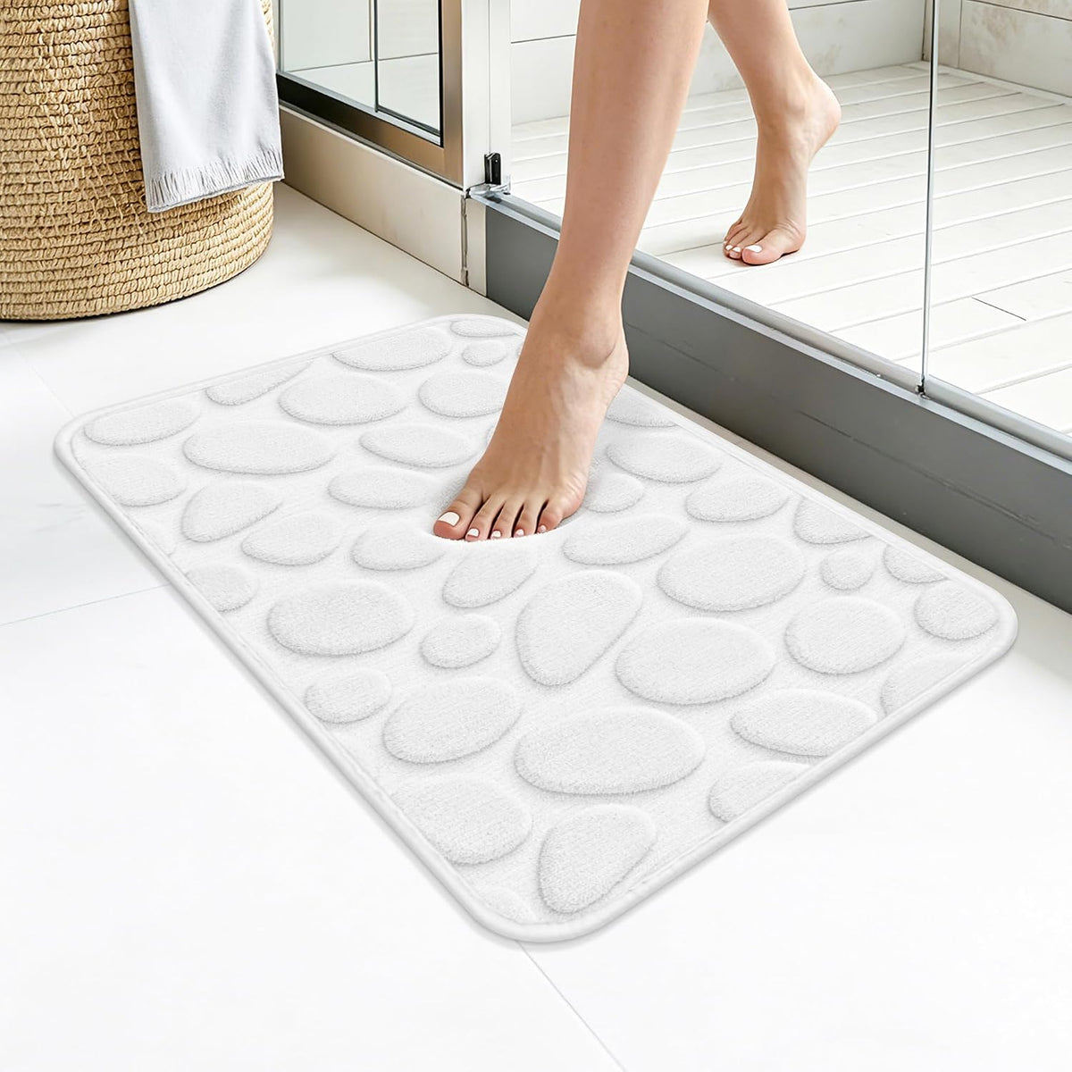 Stone Bath Mats, Non-Slip Memory Foam Bath Rugs, 16x24 DarkBlue | TPR Rubber Backing,Ultra Soft,Highly Absorbent,Machine Washable,Quick Dry for Tub and Shower, Home Decor Accessories