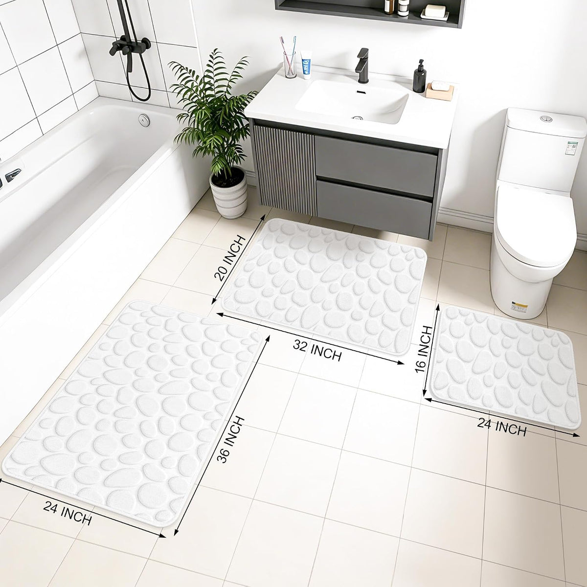 Stone Bath Mats, Non-Slip Memory Foam Bath Rugs, 16x24 DarkBlue | TPR Rubber Backing,Ultra Soft,Highly Absorbent,Machine Washable,Quick Dry for Tub and Shower, Home Decor Accessories