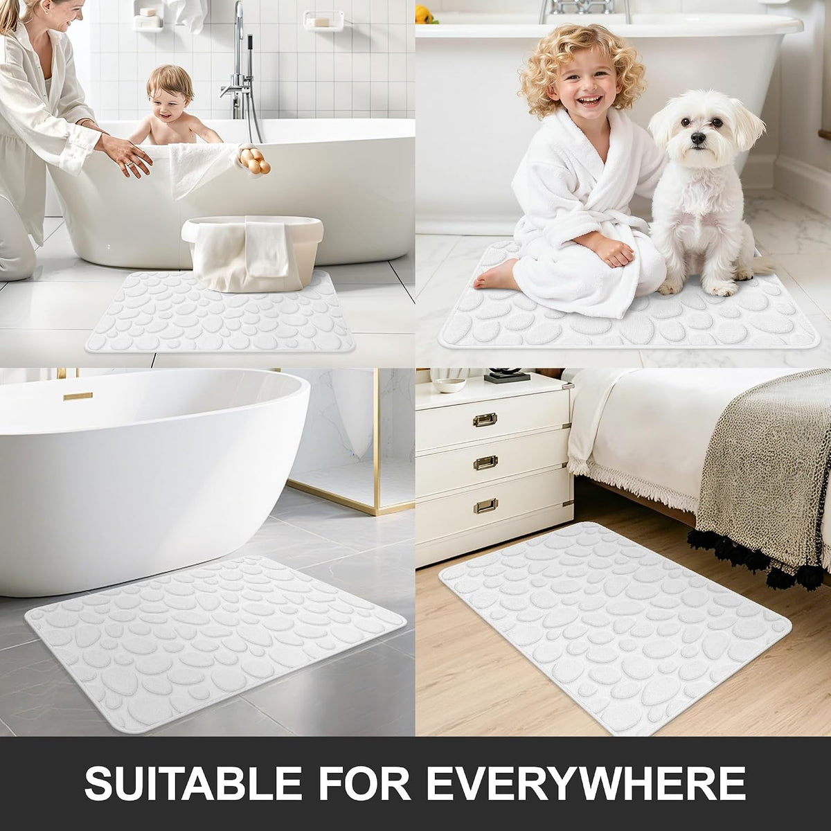 Stone Bath Mats, Non-Slip Memory Foam Bath Rugs, 16x24 DarkBlue | TPR Rubber Backing,Ultra Soft,Highly Absorbent,Machine Washable,Quick Dry for Tub and Shower, Home Decor Accessories