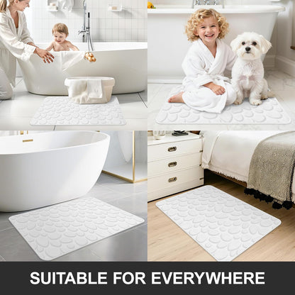 Stone Bath Mats, Non-Slip Memory Foam Bath Rugs, 16x24 DarkBlue | TPR Rubber Backing,Ultra Soft,Highly Absorbent,Machine Washable,Quick Dry for Tub and Shower, Home Decor Accessories