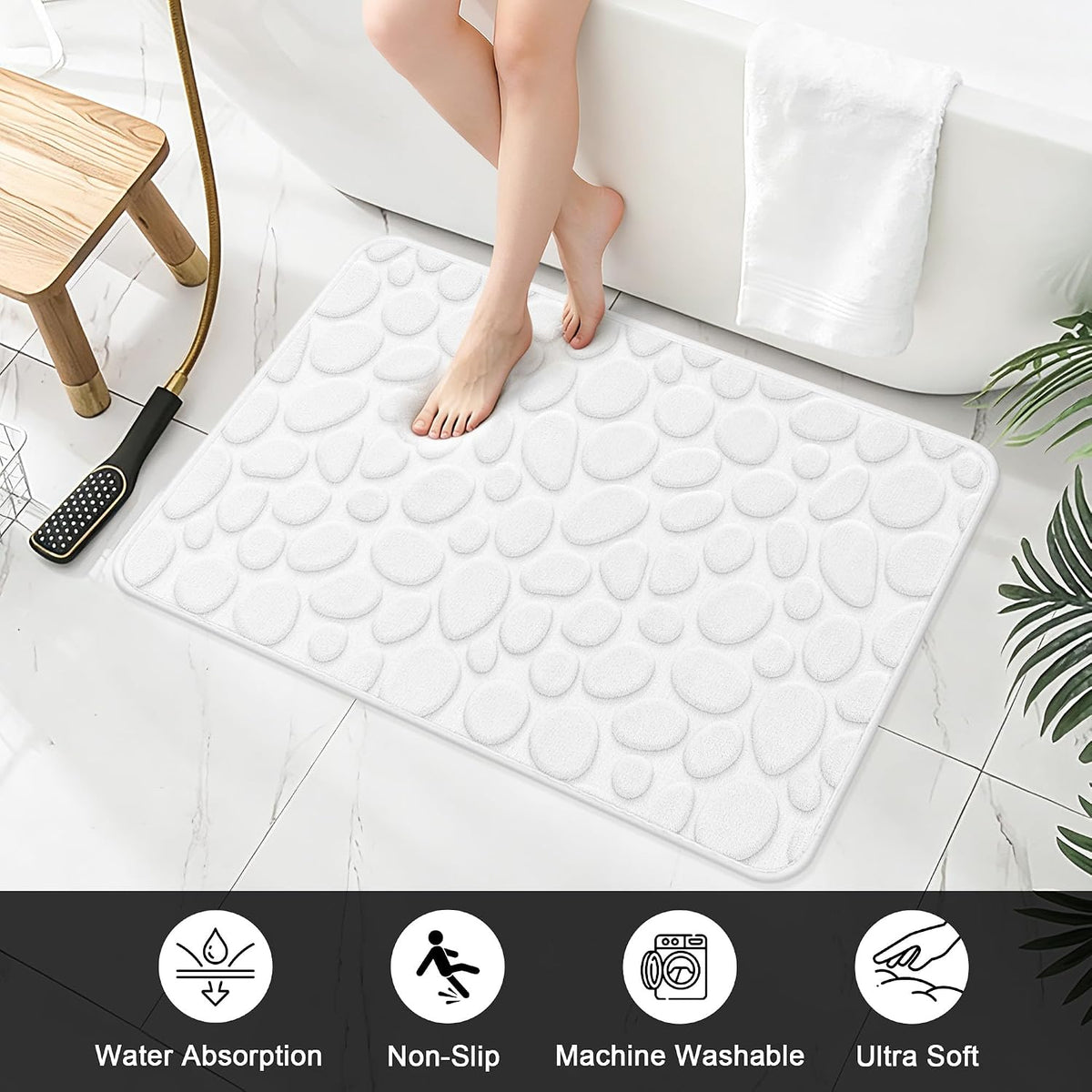 Stone Bath Mats, Non-Slip Memory Foam Bath Rugs, 16x24 DarkBlue | TPR Rubber Backing,Ultra Soft,Highly Absorbent,Machine Washable,Quick Dry for Tub and Shower, Home Decor Accessories