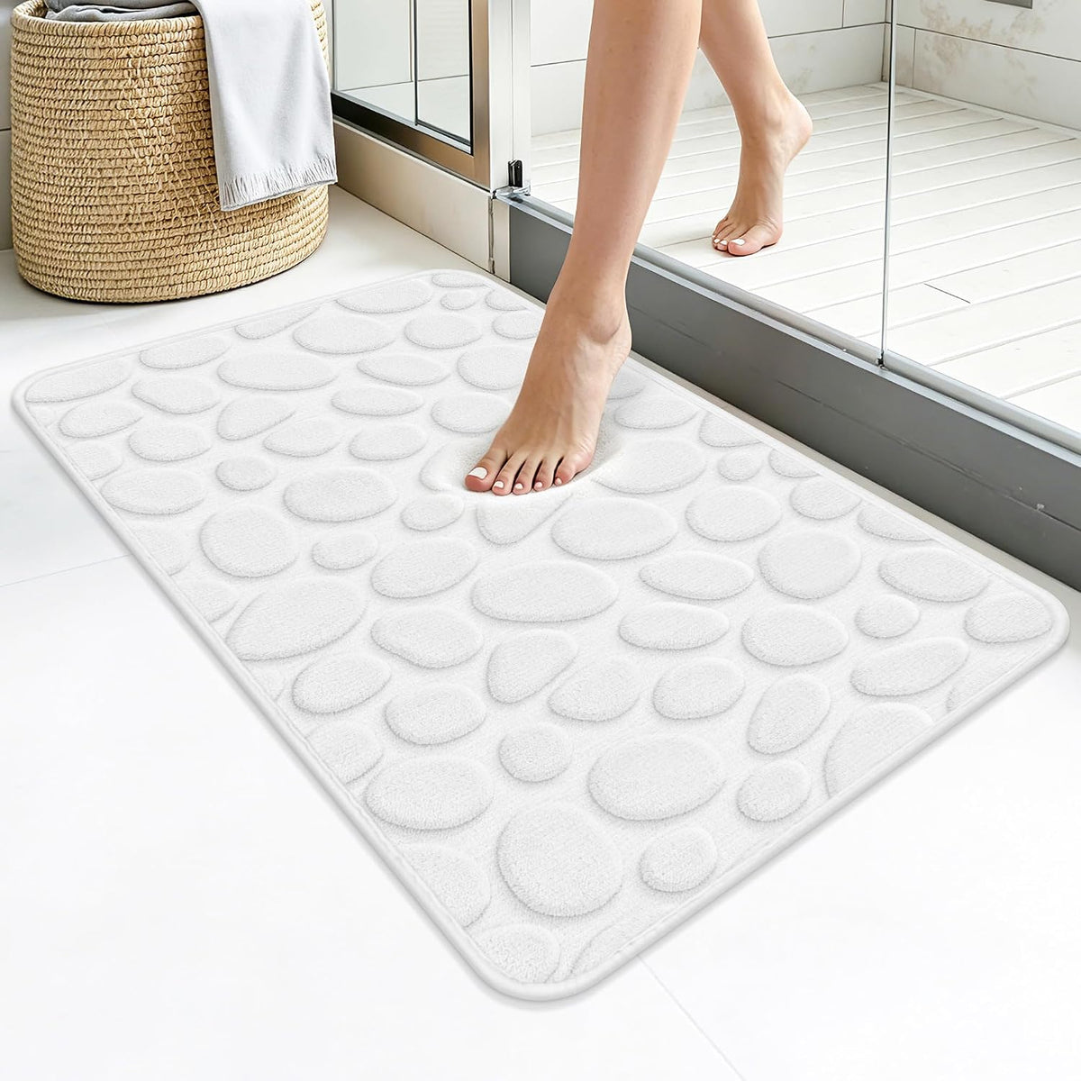 Stone Bath Mats, Non-Slip Memory Foam Bath Rugs, 16x24 DarkBlue | TPR Rubber Backing,Ultra Soft,Highly Absorbent,Machine Washable,Quick Dry for Tub and Shower, Home Decor Accessories