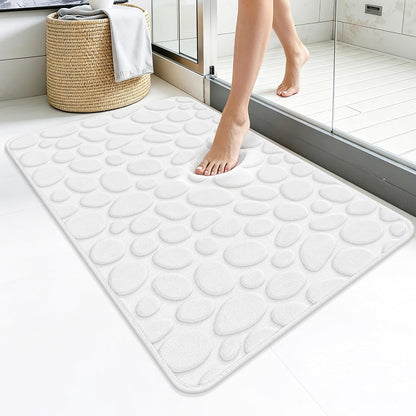 Stone Bath Mats, Non-Slip Memory Foam Bath Rugs, 16x24 DarkBlue | TPR Rubber Backing,Ultra Soft,Highly Absorbent,Machine Washable,Quick Dry for Tub and Shower, Home Decor Accessories